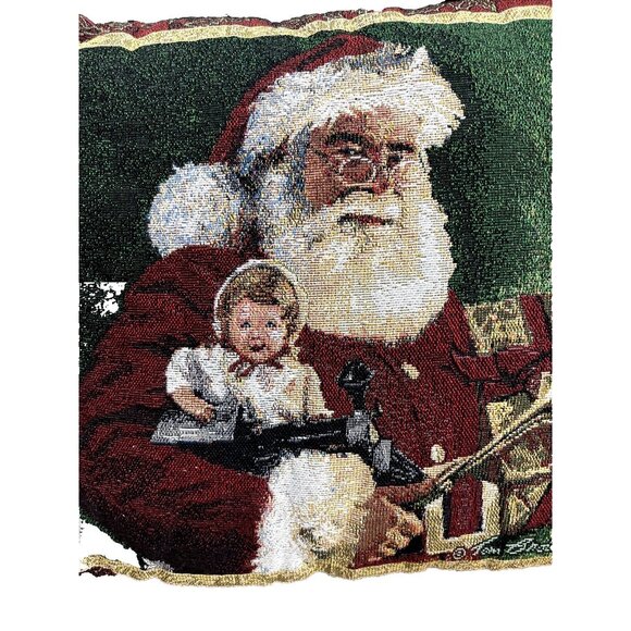 Vintage 14'' Tapestry Christmas Santa & Girl Accent Pillows Tom Browning - Picture 2 of 8